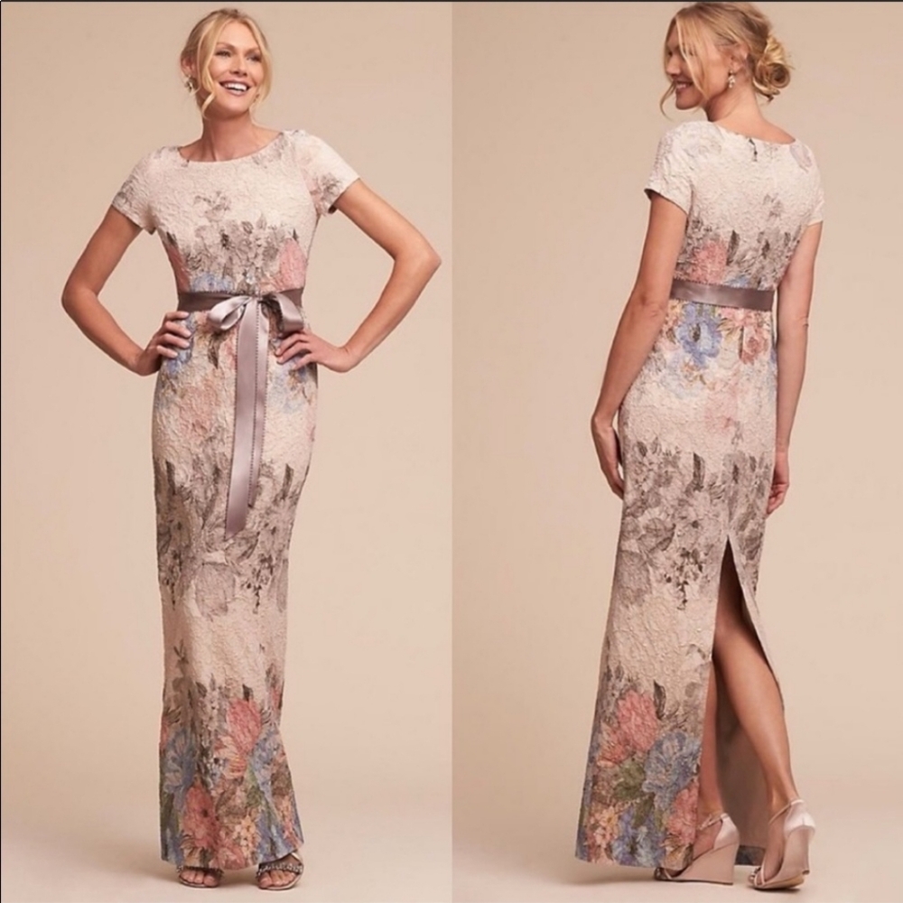Adrianna Papell Floral Lace Maxi Dress - Cream and Pink